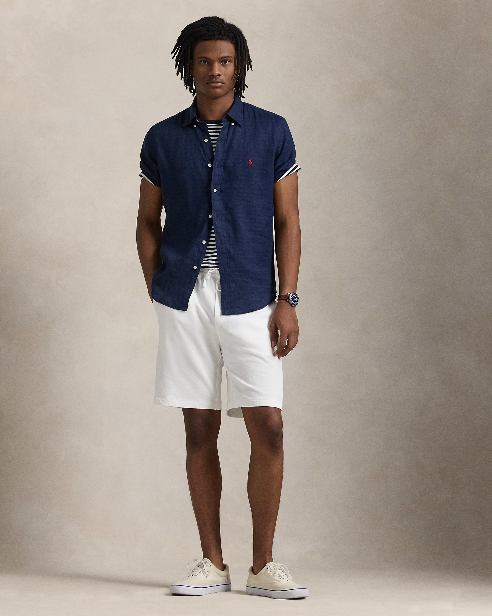 Camisa Linho Polo Ralph Lauren Manga Curta