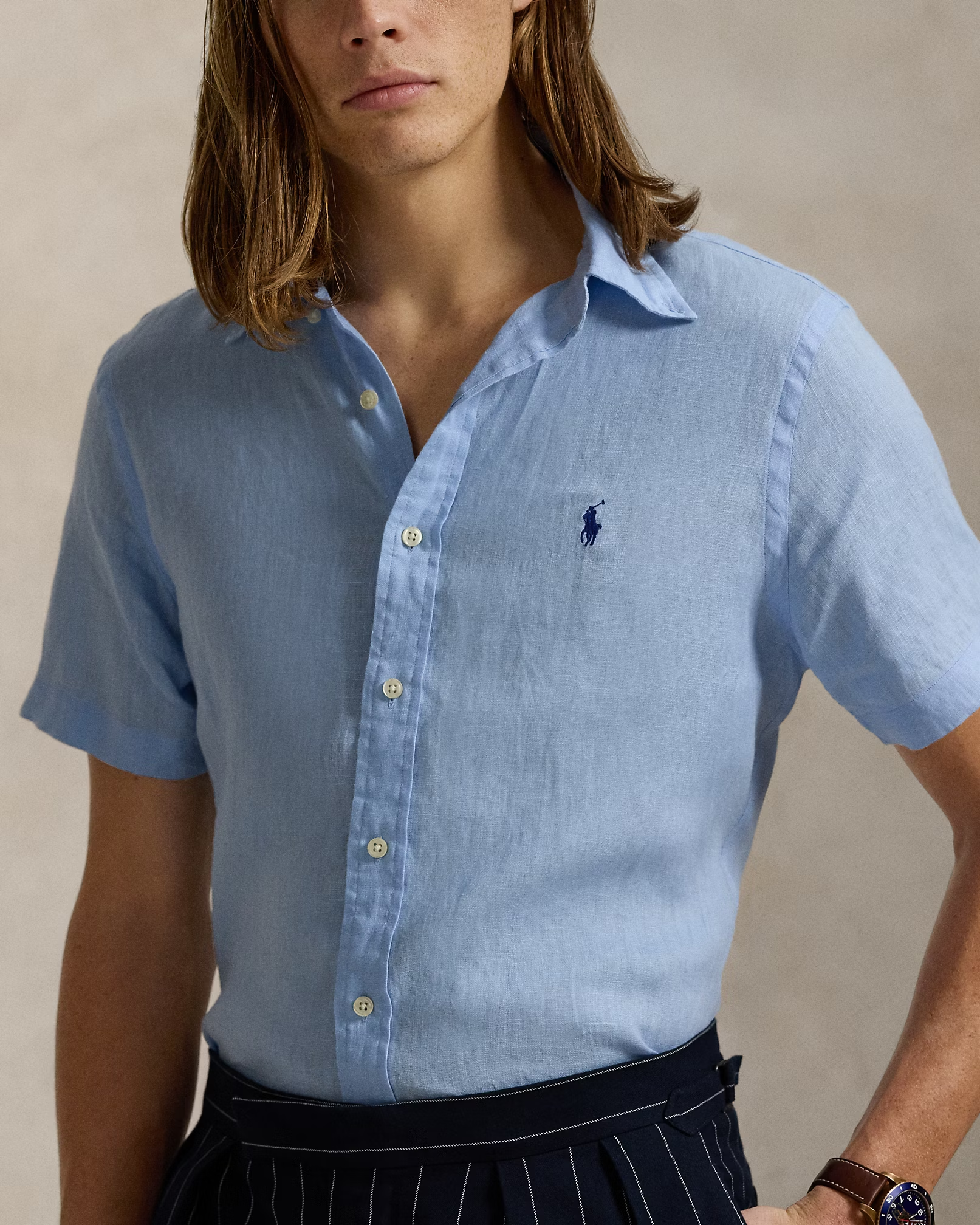 Camisa Linho Polo Ralph Lauren Manga Curta